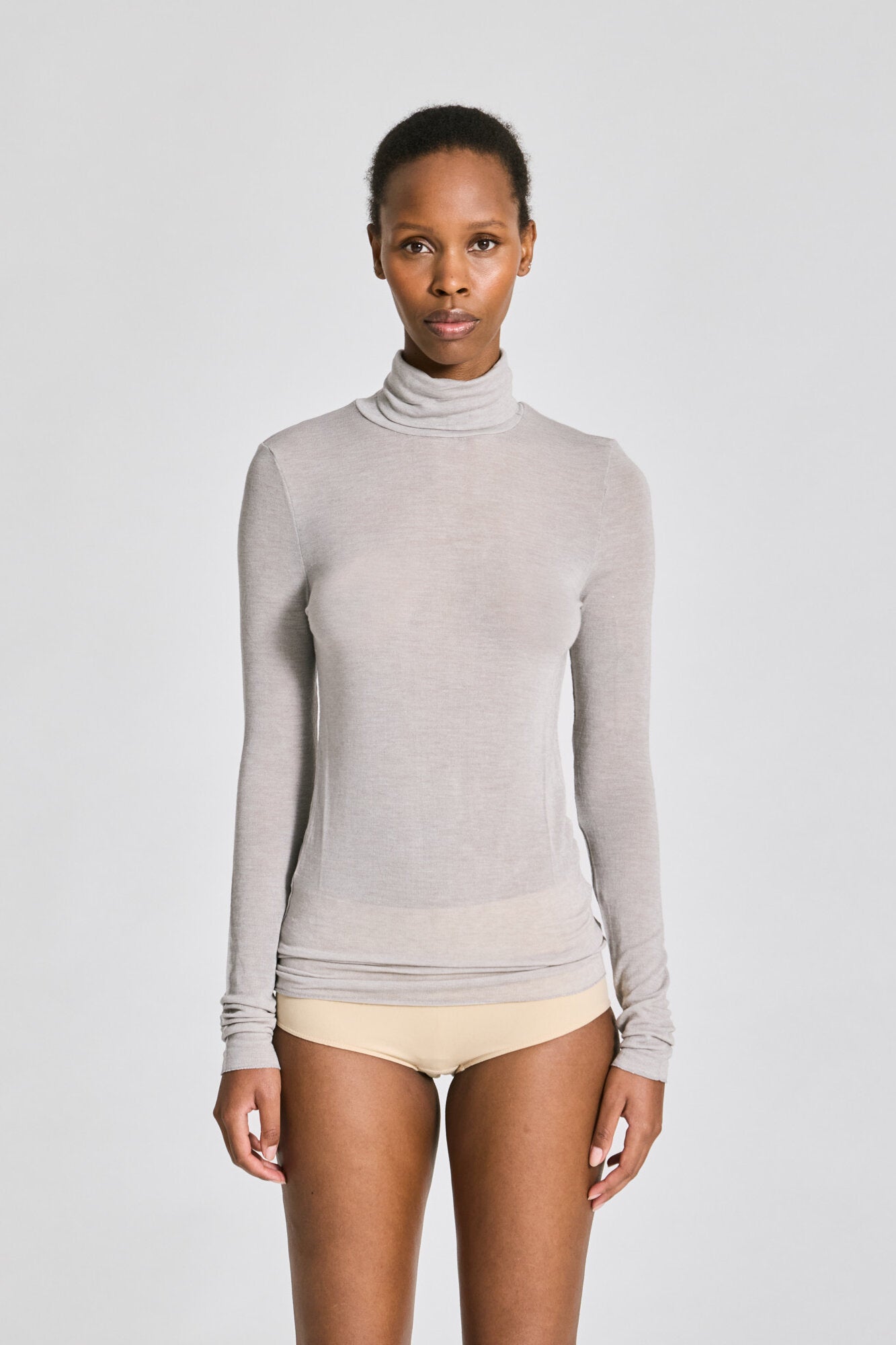 Anna Wool Turtleneck langærmet t-shirt - Light Grey Melange